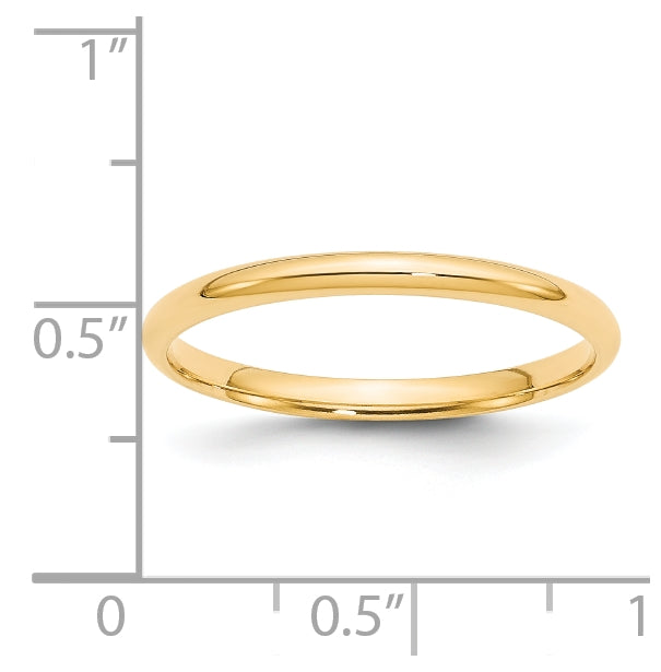 14k Yellow Gold 2mm Lightweight Comfort Fit Wedding Band Size 4