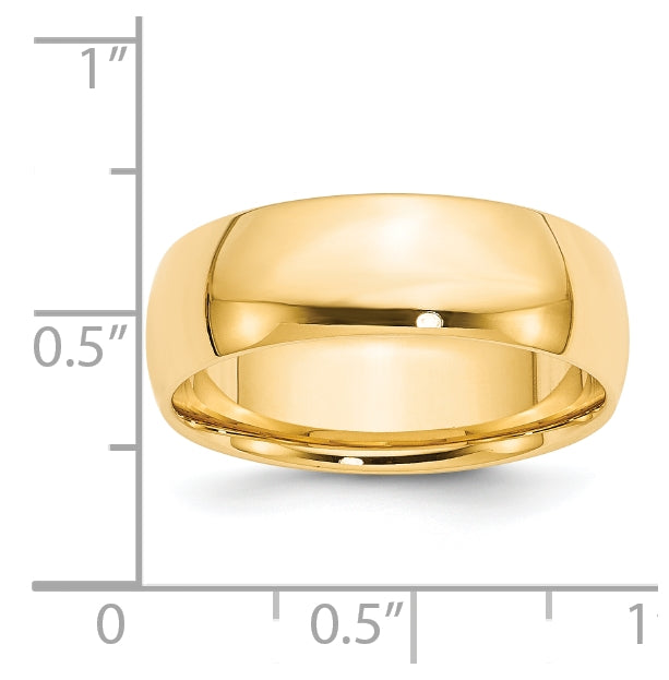 14k Yellow Gold 7mm Lightweight Comfort Fit Wedding Band Size 5.5