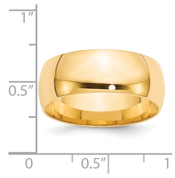 14k Yellow Gold 8mm Lightweight Comfort Fit Wedding Band Size 5.5