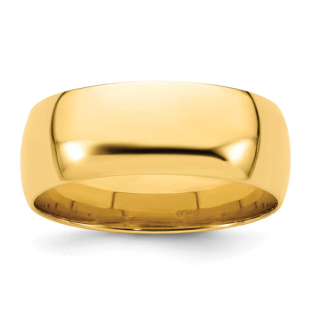14k Yellow Gold 8mm Lightweight Comfort Fit Wedding Band Size 5.5