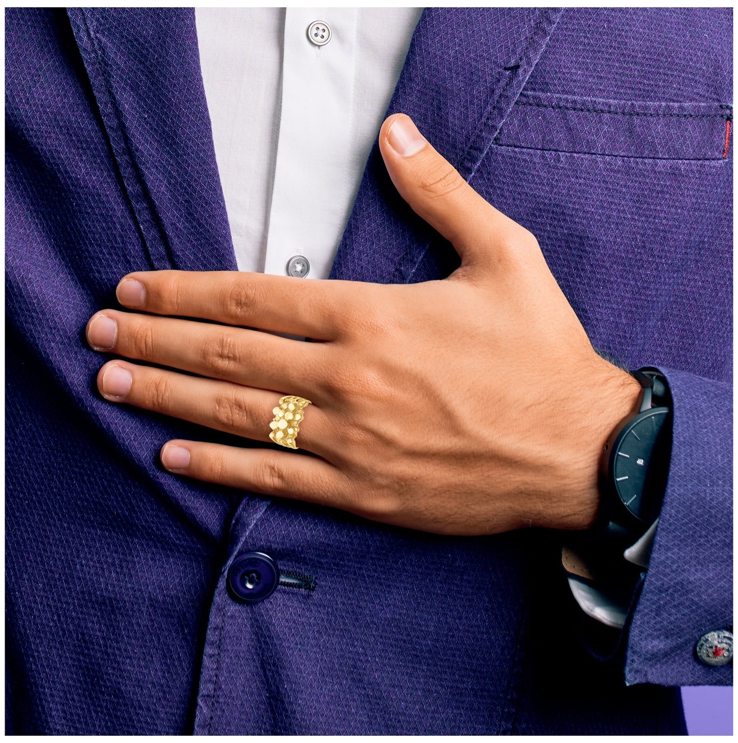 10K Yellow Gold Men's Nugget Ring