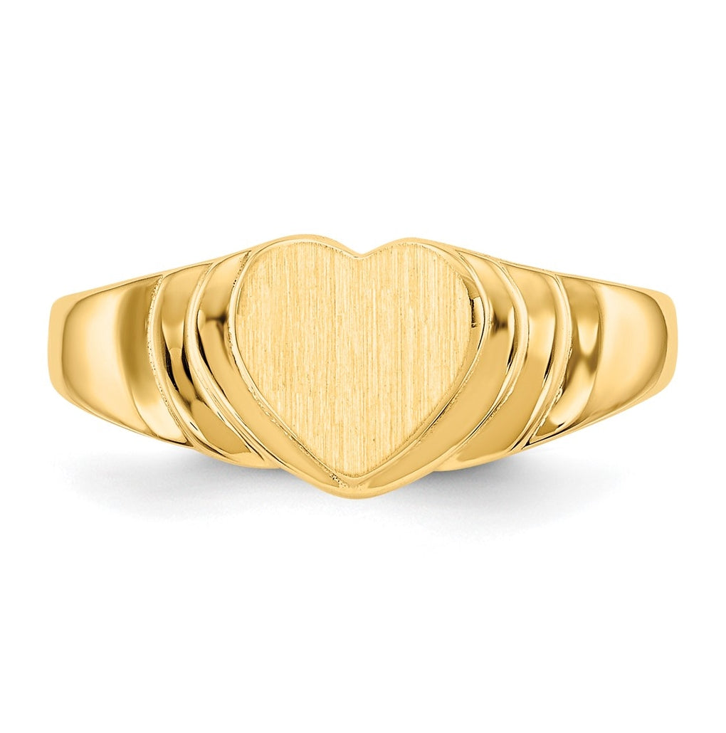 14k Yellow Gold 6.75x6.75mm Closed Back Children's Heart Signet Ring
