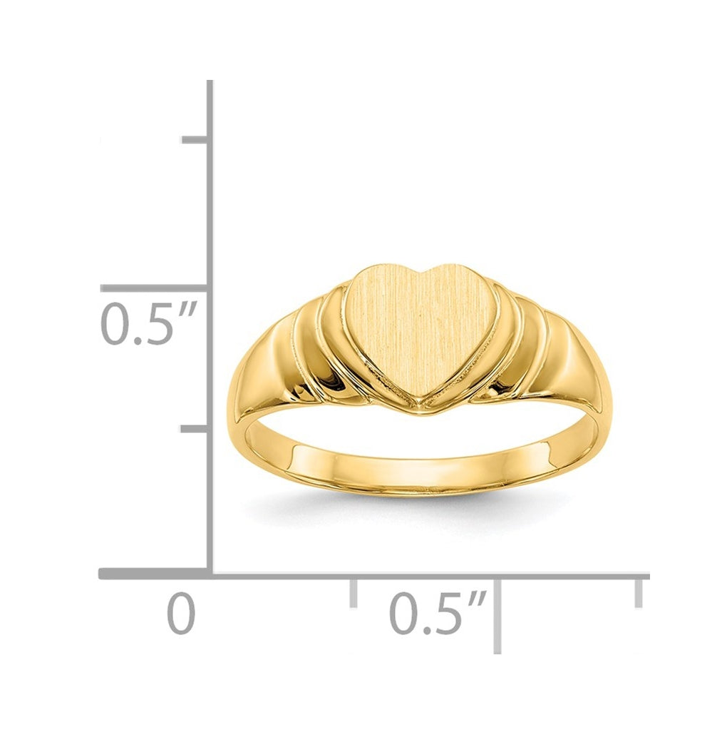 14k Yellow Gold 6.75x6.75mm Closed Back Children's Heart Signet Ring