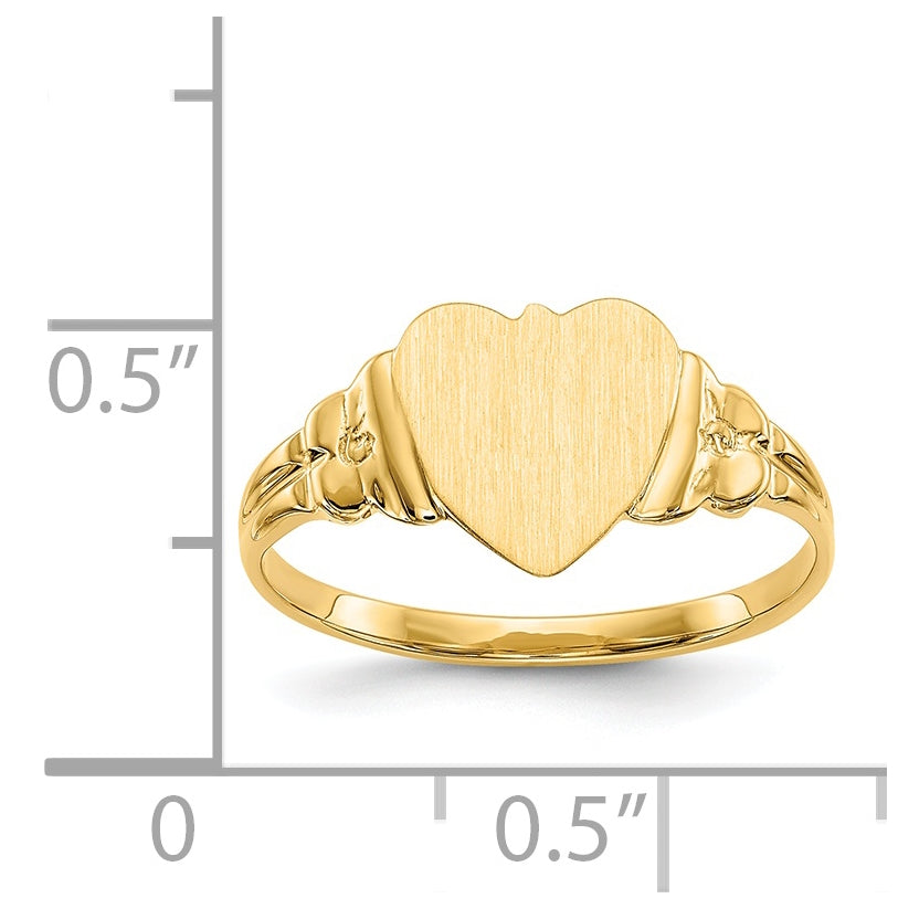 14K Yellow Gold 8.0x8.5mm Closed Back Children's Heart Signet Ring