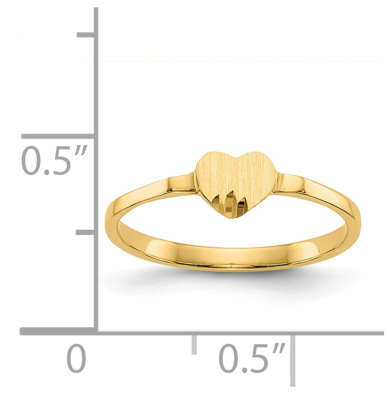 14K Yellow Gold Diamond Cut Heart Signet Ring