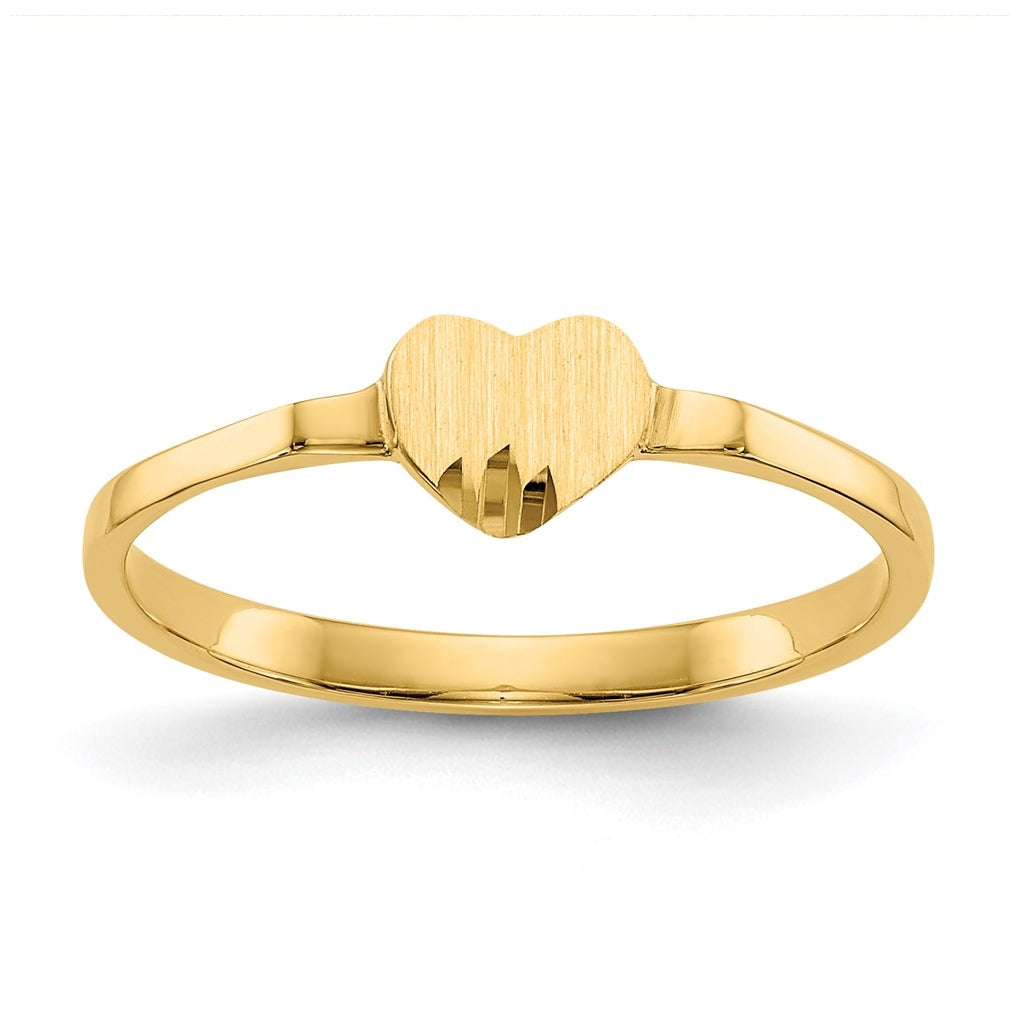 14K Yellow Gold Diamond Cut Heart Signet Ring
