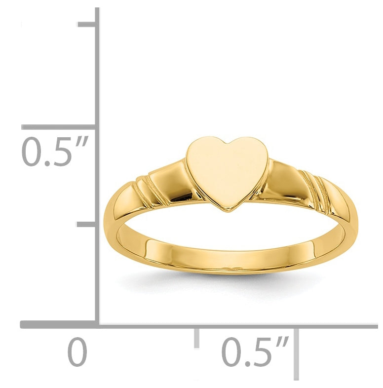14K Yellow Gold Childrens Heart Ring,  2mm