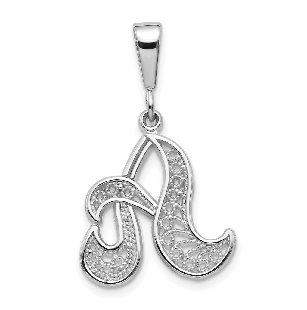 10K White Gold Filigree Initial A Pendant