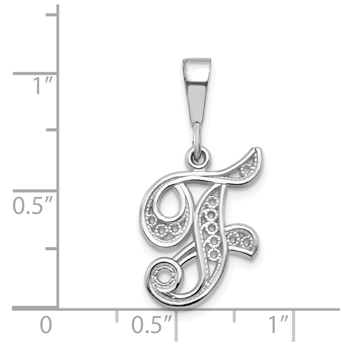 10K White Gold Filigree Initial F Pendant