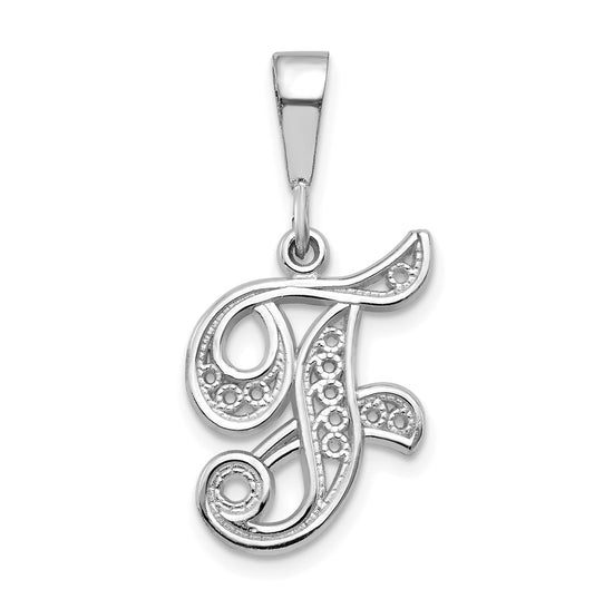 10K White Gold Filigree Initial F Pendant