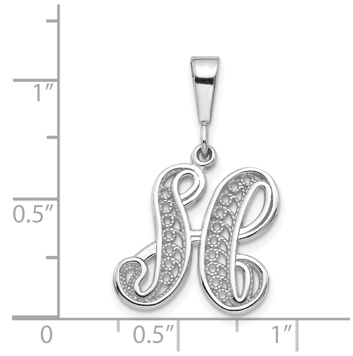 10K White Gold Filigree Initial H Pendant