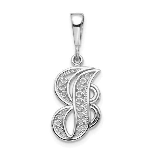 10K White Gold Filigree Initial J Pendant