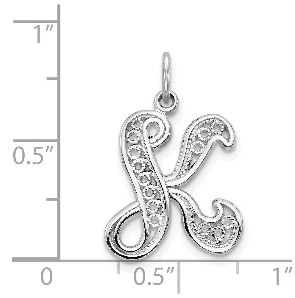 10K White Gold Filigree Initial K Pendant
