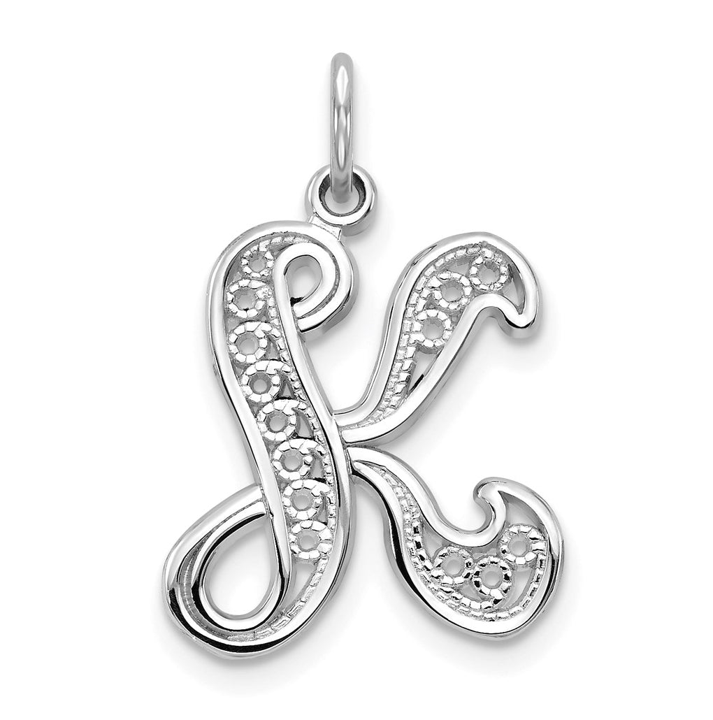 10K White Gold Filigree Initial K Pendant