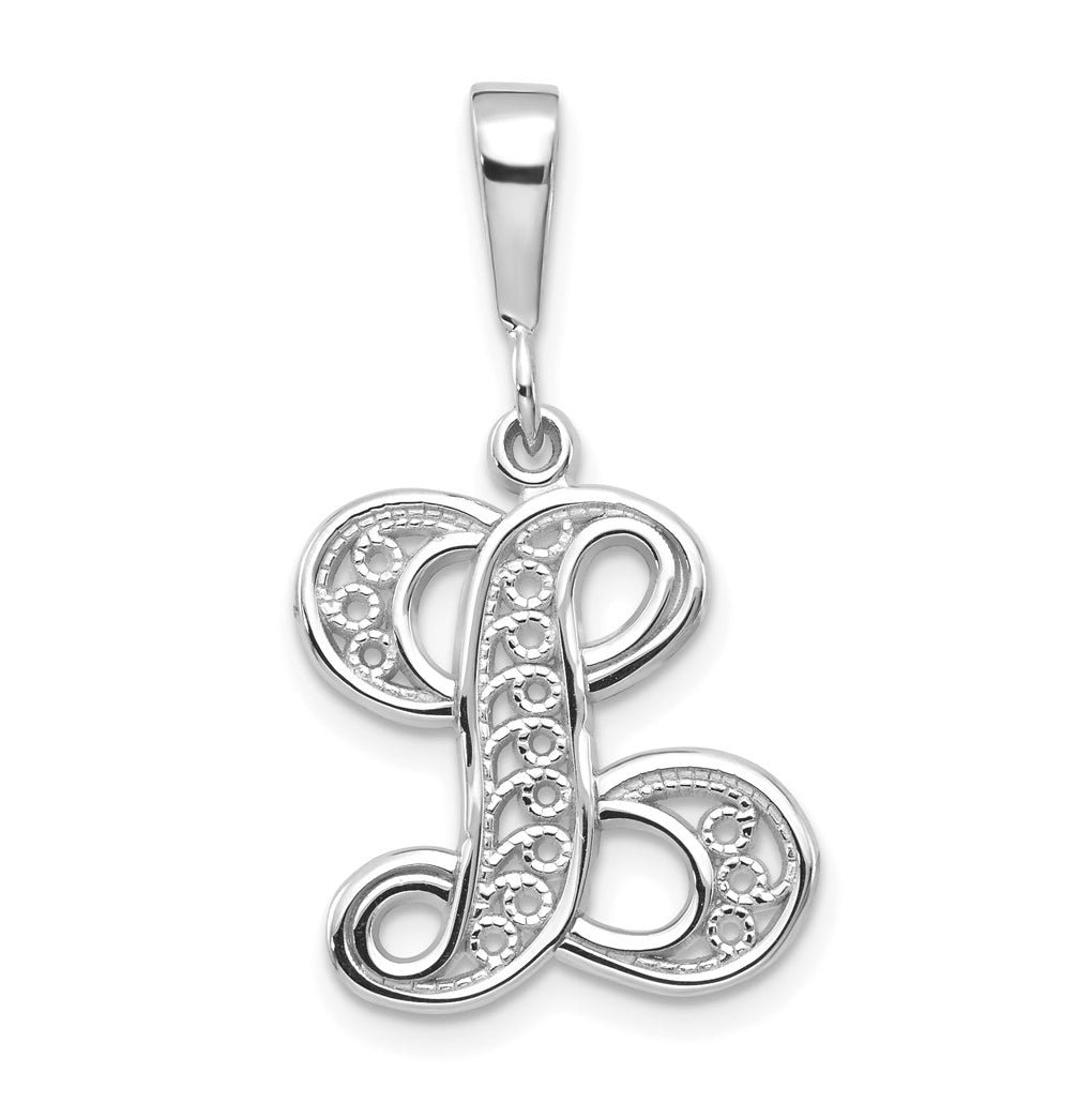 10K White Gold Filigree Initial L Pendant