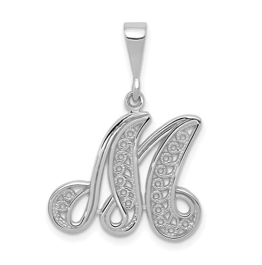 10K White Gold Filigree Initial M Pendant