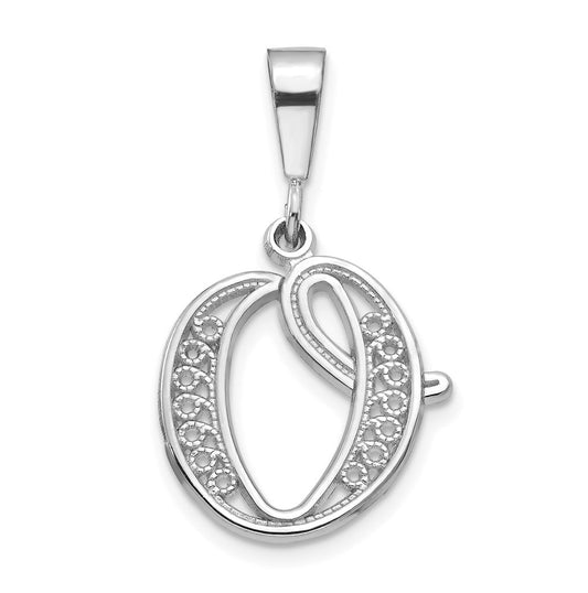 10K White Gold Filigree Initial O Pendant