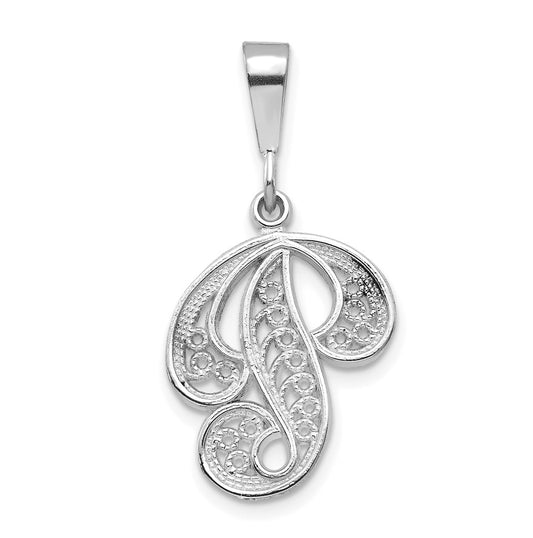 10K White Gold Filigree Initial P Pendant