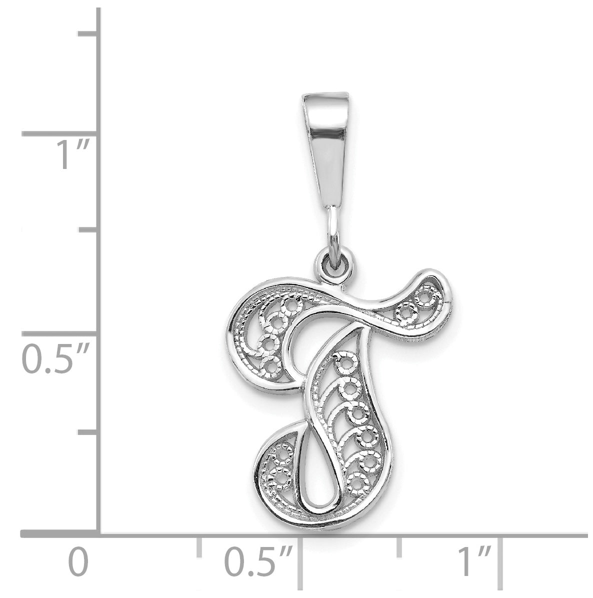 10K White Gold Filigree Initial T Pendant