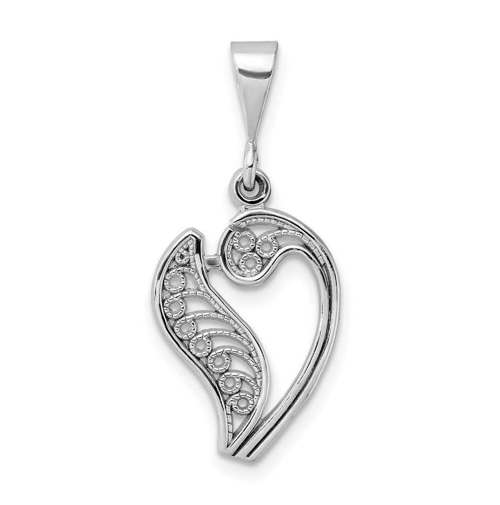 10K White Gold Filigree Initial V Pendant