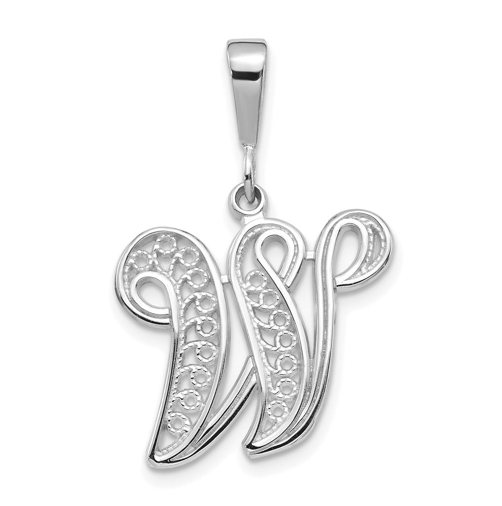 10K White Gold Filigree Initial W Pendant