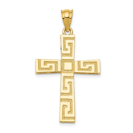 14K Yellow Gold Greek Key Cross Pendant