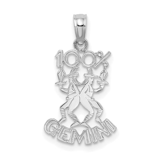14K White Gold 100% GEMINI Zodiac Charm