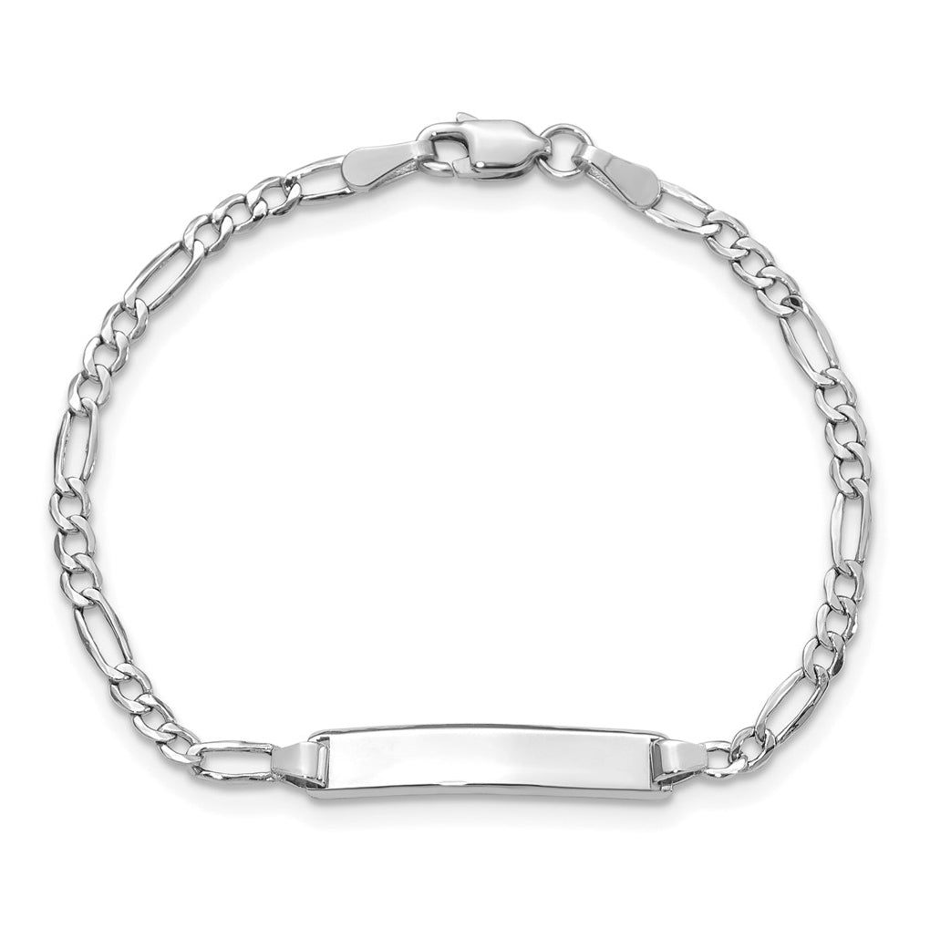 14k White Gold Polished Semi-Solid Chain/Solid Plate Figaro Link 19.5x4.5mm Plate 5.5 inch Baby/Child ID Bracelet