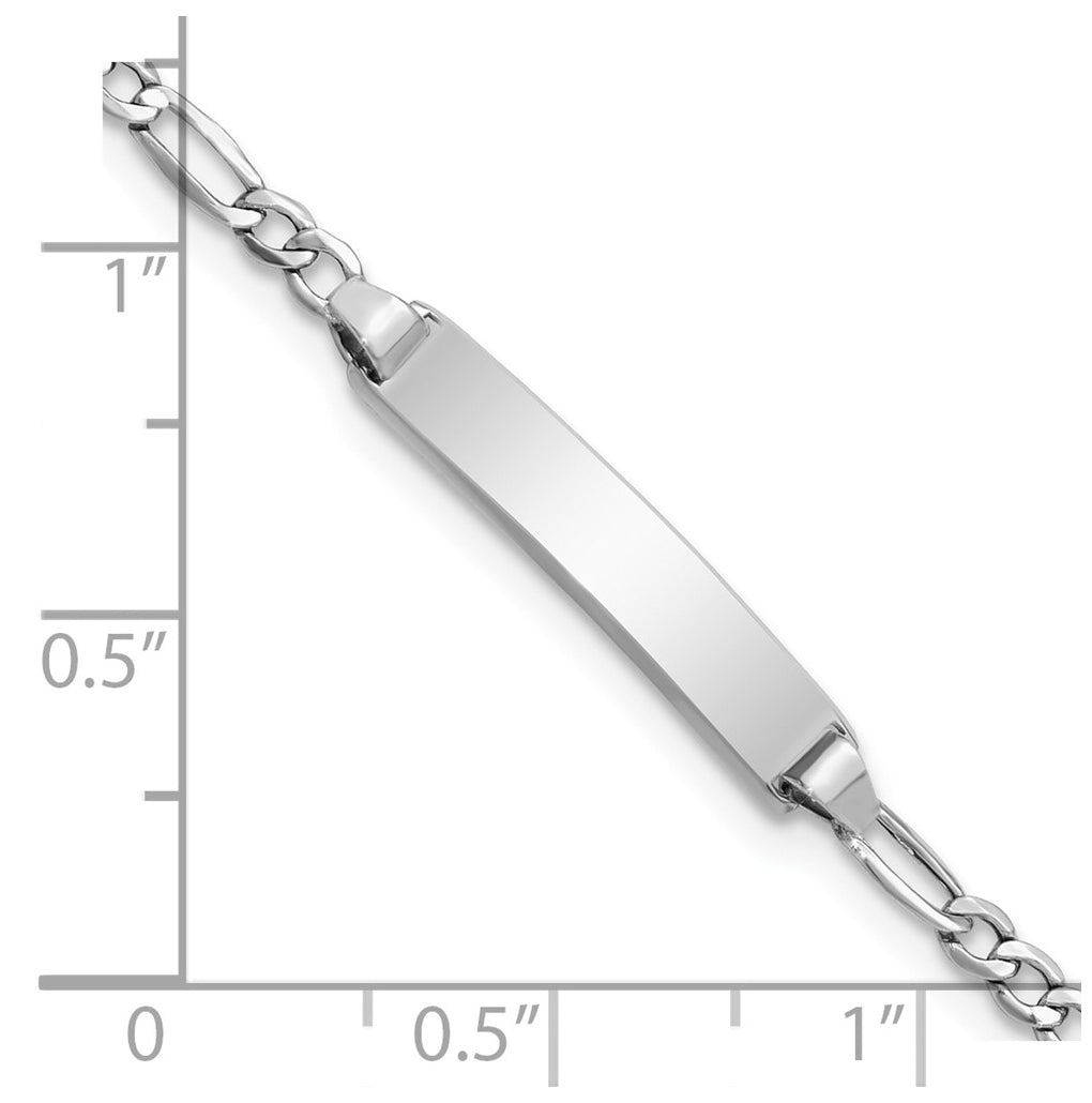 14k White Gold Polished Semi-Solid Chain/Solid Plate Figaro Link 19.5x4.5mm Plate 5.5 inch Baby/Child ID Bracelet