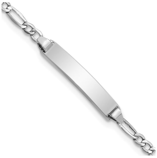 14k White Gold Polished Semi-Solid Chain/Solid Plate Figaro Link 19.5x4.5mm Plate 5.5 inch Baby/Child ID Bracelet