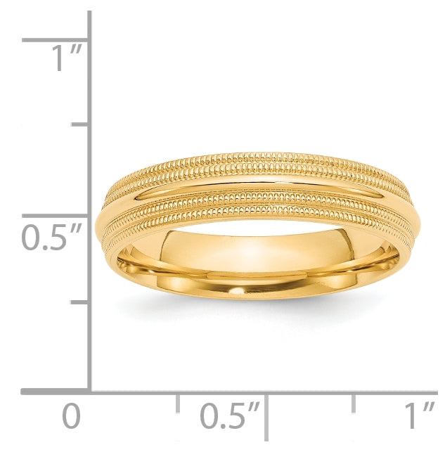 14k Yellow Gold 5mm Double Milgrain Comfort Fit Wedding Band Size 5