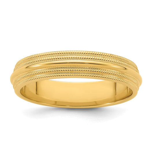 14k Yellow Gold 5mm Double Milgrain Comfort Fit Wedding Band Size 5.5