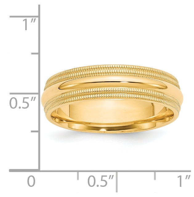14k Yellow Gold 6mm Double Milgrain Comfort Fit Wedding Band Size 4.5