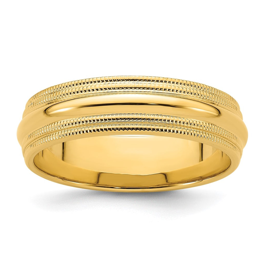 14k Yellow Or White Gold Double Milgrain Comfort Fit Wedding Band