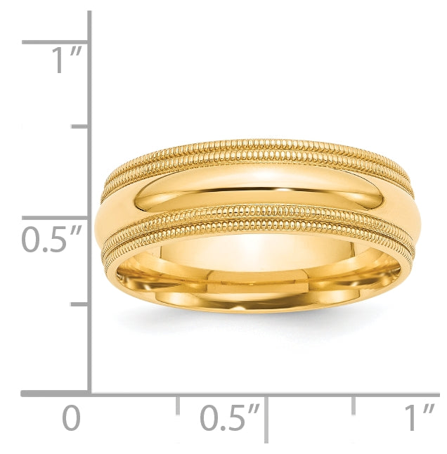 14k Yellow Gold 7mm Double Milgrain Comfort Fit Wedding Band Size 5
