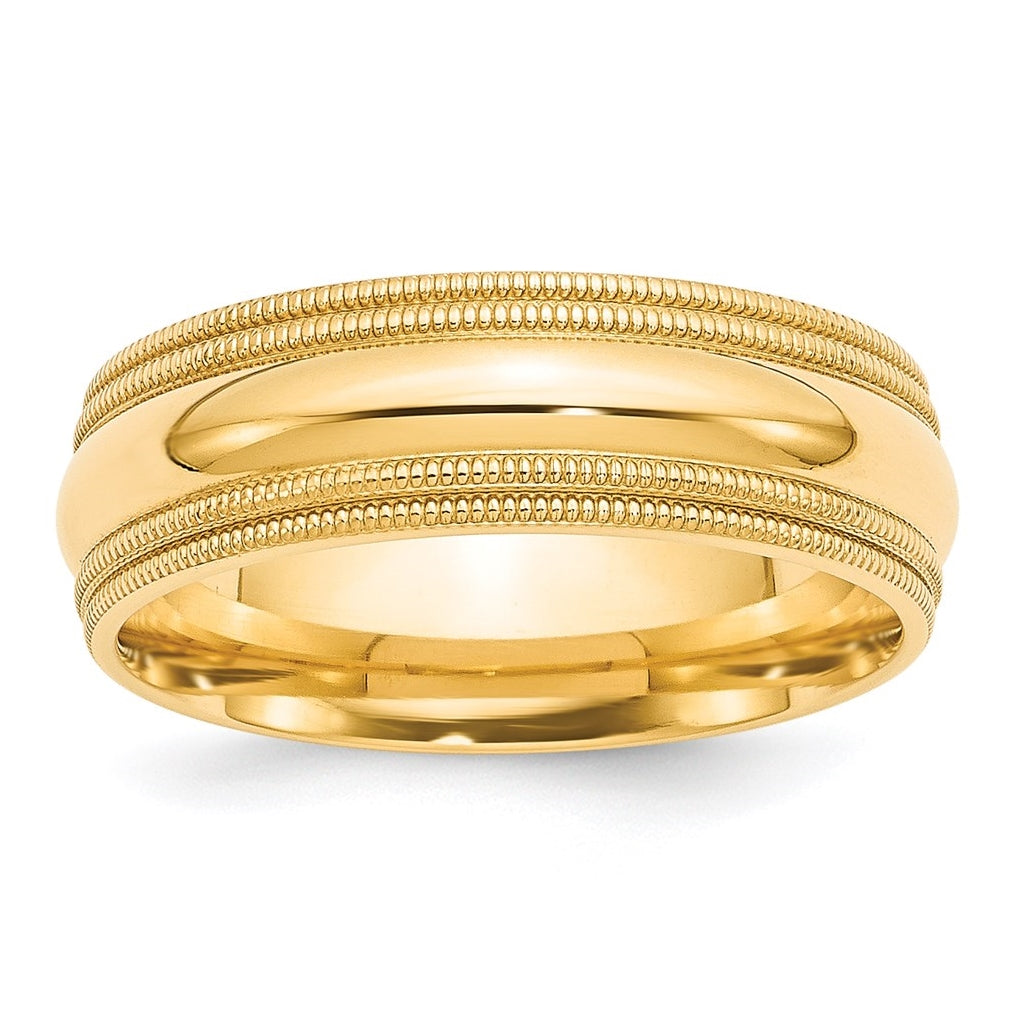 14k Yellow Gold 7mm Double Milgrain Comfort Fit Wedding Band Size 4