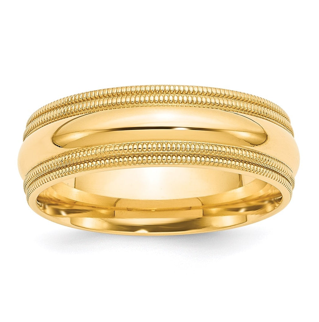14k Yellow Or White Gold Double Milgrain Comfort Fit Wedding Band