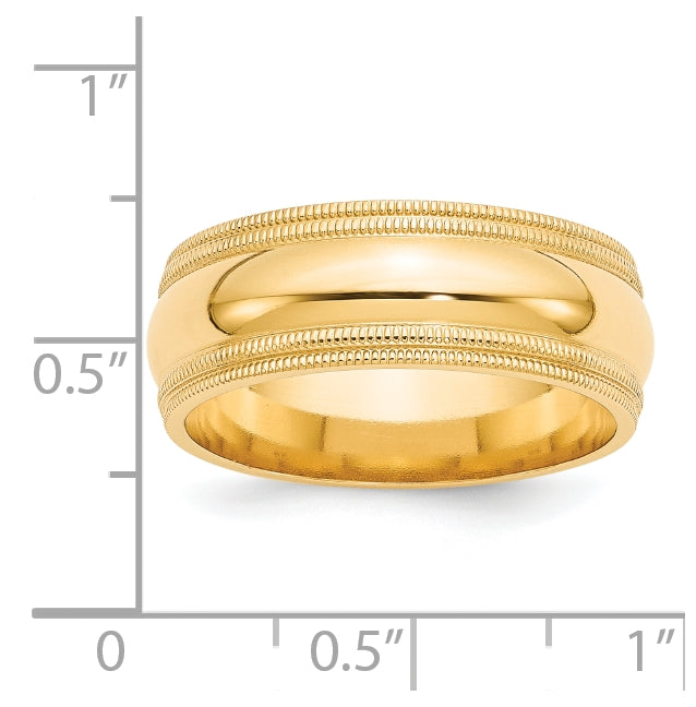 14k Yellow Gold 8mm Double Milgrain Comfort Fit Wedding Band Size 5.5
