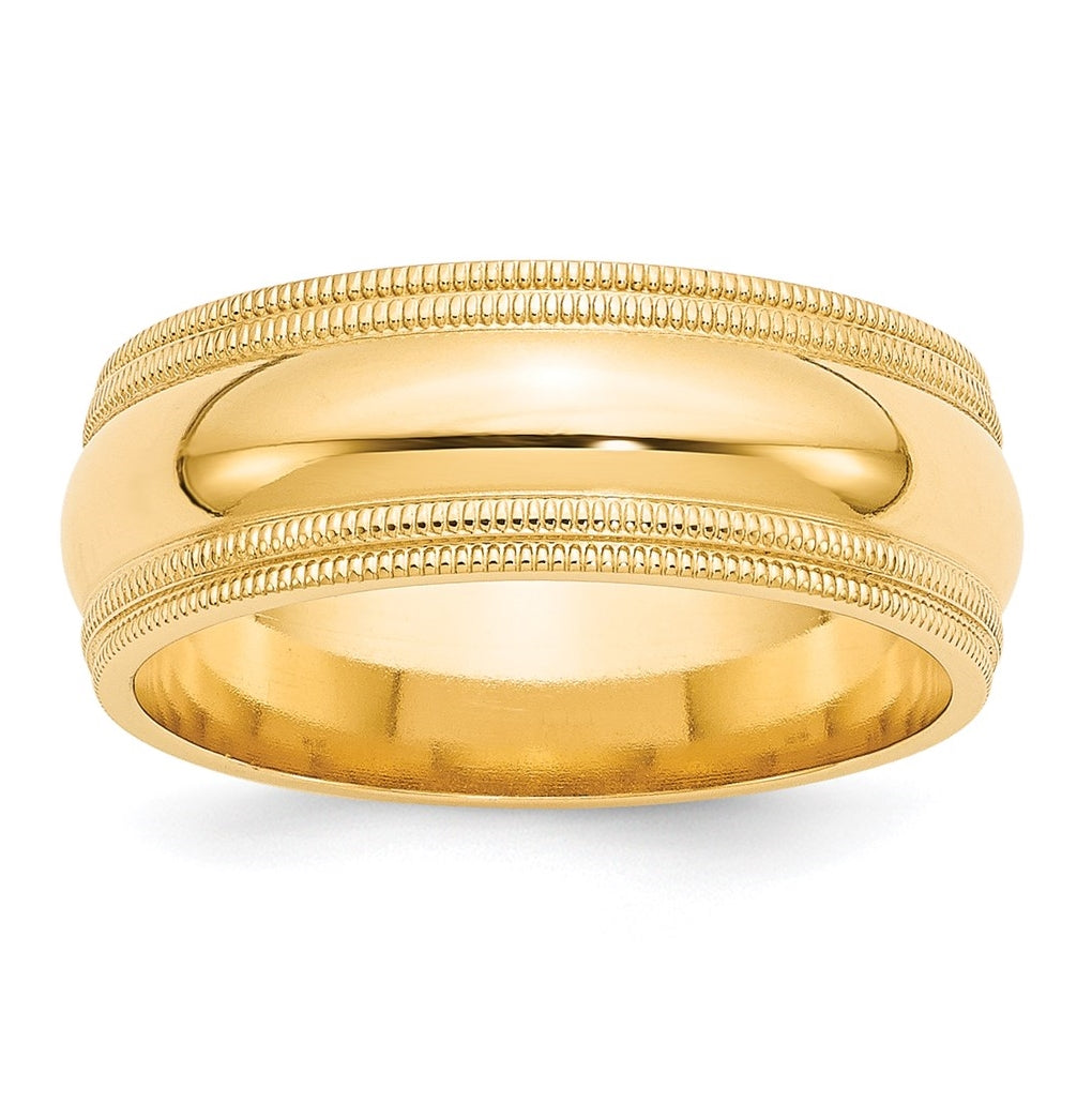 14k Yellow Gold 8mm Double Milgrain Comfort Fit Wedding Band Size 5