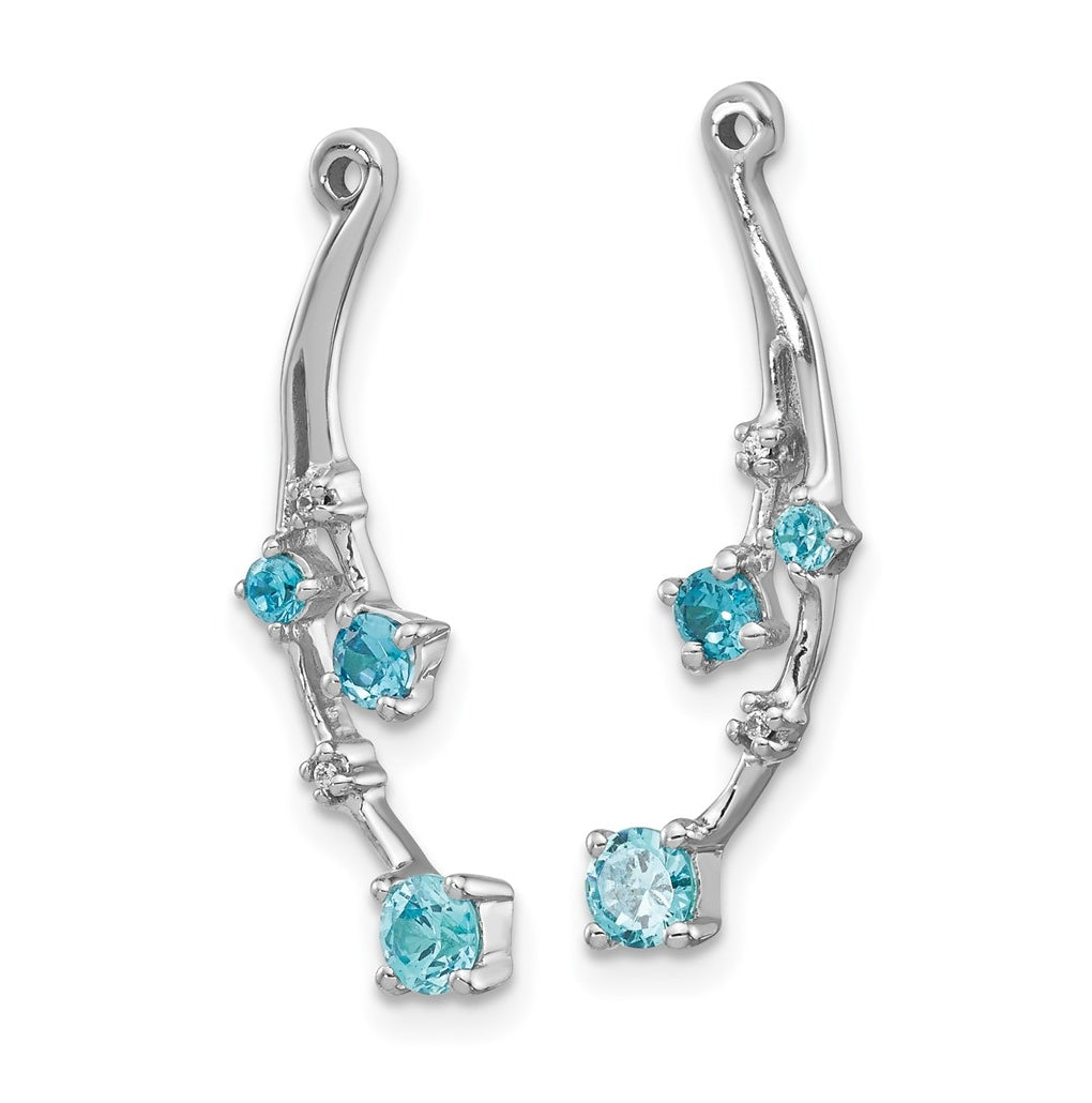 14k White Gold Diamond and Blue Topaz Dangle Earring Jackets – Elegant Jewelry Gift for Birthday, Anniversary, Engagement, Wedding