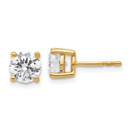 14K Yellow Gold 2 carat total weight Round VS/SI DEF Lab Grown Diamond 4 Prong Stud Post Earrings