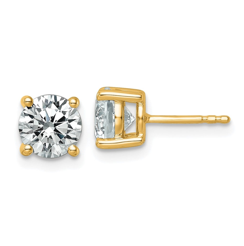 18k Yellow Gold Certified Lab Grown Diamond VS+ F+ Round Complete Four Prong Stud Earrings