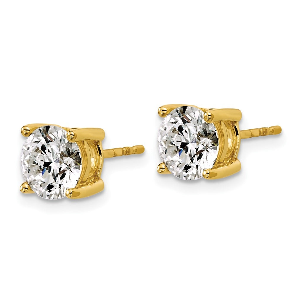 18k Yellow Gold Certified Lab Grown Diamond VS+ F+ Round Complete Four Prong Stud Earrings