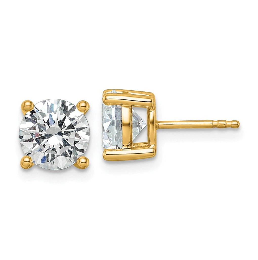 18k Yellow Gold Certified Lab Grown Diamond VS+ F+ Round Complete Four Prong Stud Earrings