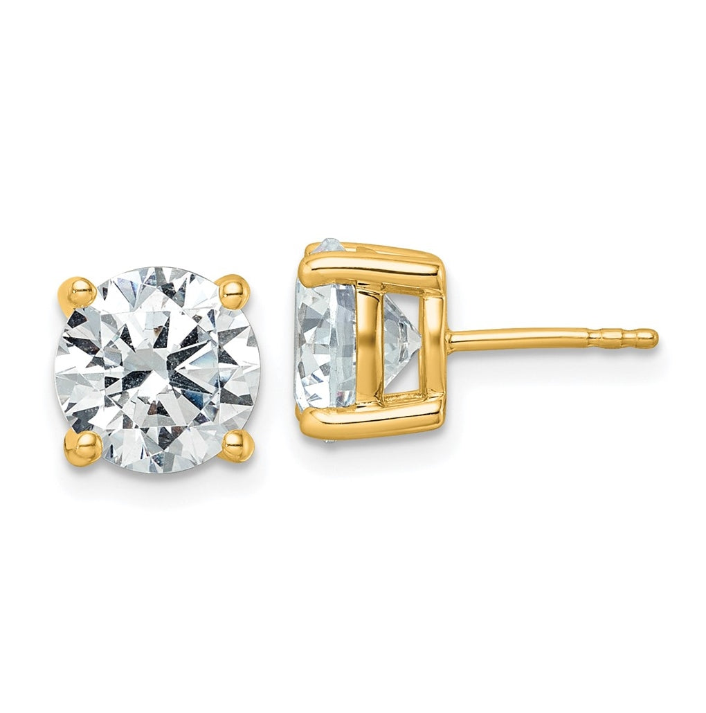 18k Yellow Gold Certified Lab Grown Diamond VS+ F+ Round Complete Four Prong Stud Earrings