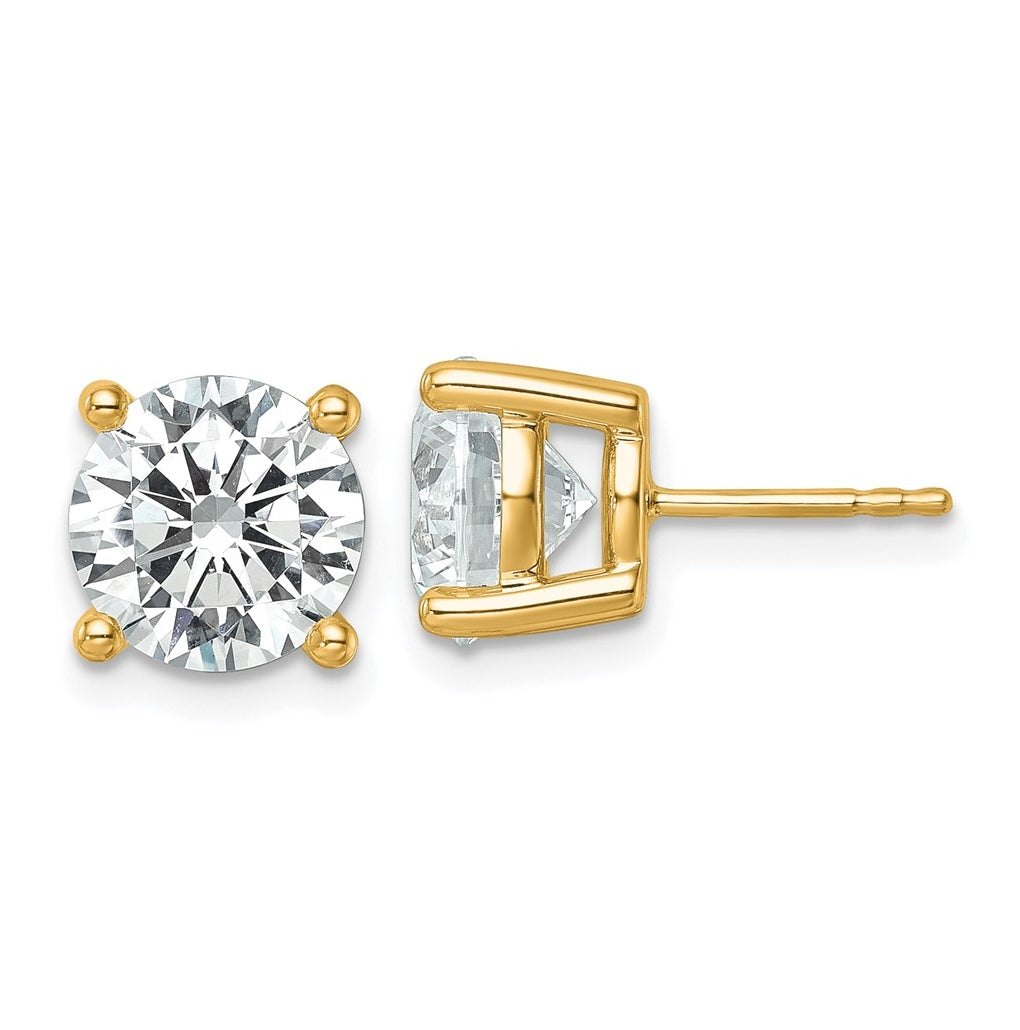 18k Yellow Gold Certified Lab Grown Diamond VS+ F+ Round Complete Four Prong Stud Earrings