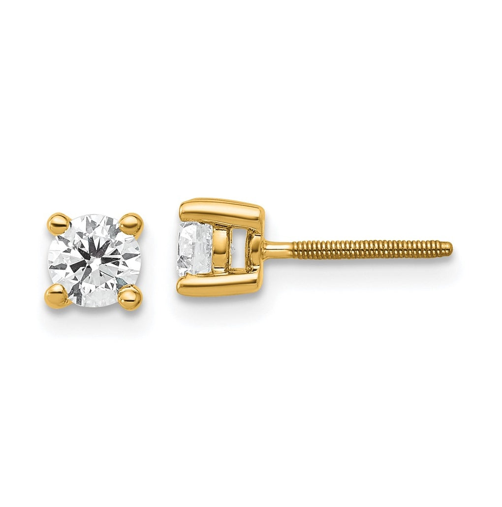 18K Yellow Or White Gold Or Platinum Certified Lab Grown Diamond VS+ F+ Round Complete Four Prong Screwback Stud Earrings