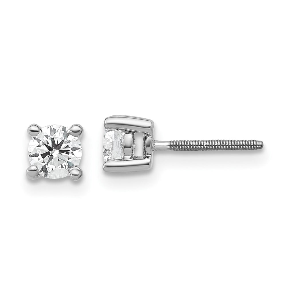 18K Yellow Or White Gold Or Platinum Lab Grown Diamond VS+ F+ Round Complete Four Prong Screwback Stud Earrings