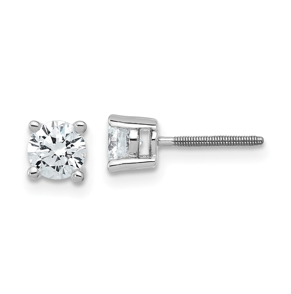 18K Yellow Or White Gold Or Platinum Lab Grown Diamond VS+ F+ Round Complete Four Prong Screwback Stud Earrings