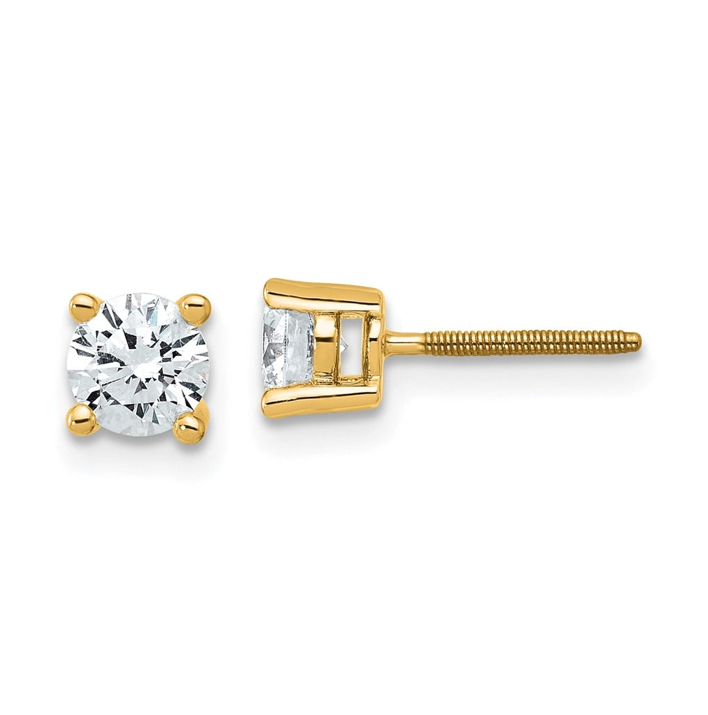 18K Yellow Or White Gold Or Platinum Lab Grown Diamond VS+ F+ Round Complete Four Prong Screwback Stud Earrings